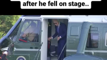 Thumbnail for Short-pants Biden hits his head on the doorway of Marine 1, one day after he fell on stage..