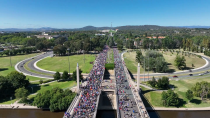Thumbnail for Drone footage of Canberra convoy march to parliament protest from today 2022 12th Feb