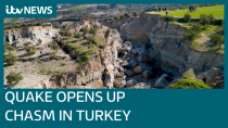 Thumbnail for Turkey-Syria earthquake ripped huge chasm in what was once an olive field near Antakya | ITV News | ITV News