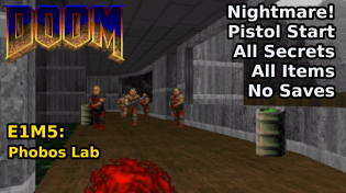 Thumbnail for Doom - E1M5: Phobos Lab (Nightmare! 100% Secrets + Items) | decino