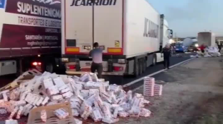 Thumbnail for &quot;Truckers have joined in the protests in France as well, dumping their loads on their way to Paris. Paris has an estimated 3 days of food supplies left at this stage...&quot;