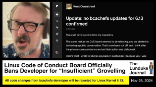 Thumbnail for Linux Code of Conduct Board Officially Bans Developer for "Insufficient" Groveling | Bryan Lunduke