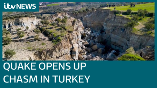 Thumbnail for Turkey-Syria earthquake ripped huge chasm in what was once an olive field near Antakya | ITV News | ITV News