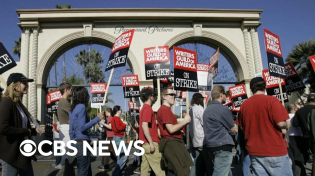 Thumbnail for Entertainment writers under the Writers Guild of America union begin their strike today | CBS News