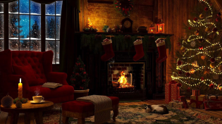 Thumbnail for Fireplace Christmas Ambience with Instrumental Christmas Music 24/7 | Cozy Rain