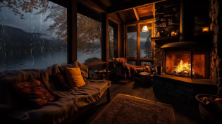 Thumbnail for Rain in Cozy Cabin with Warm Fireplace and Gentle Rain on Lakeside to Relaxation, Study and Sleeping | The Town of Ambience