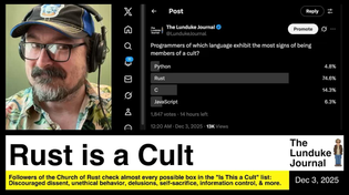 Thumbnail for Rust is a Cult | The Lunduke Journal
